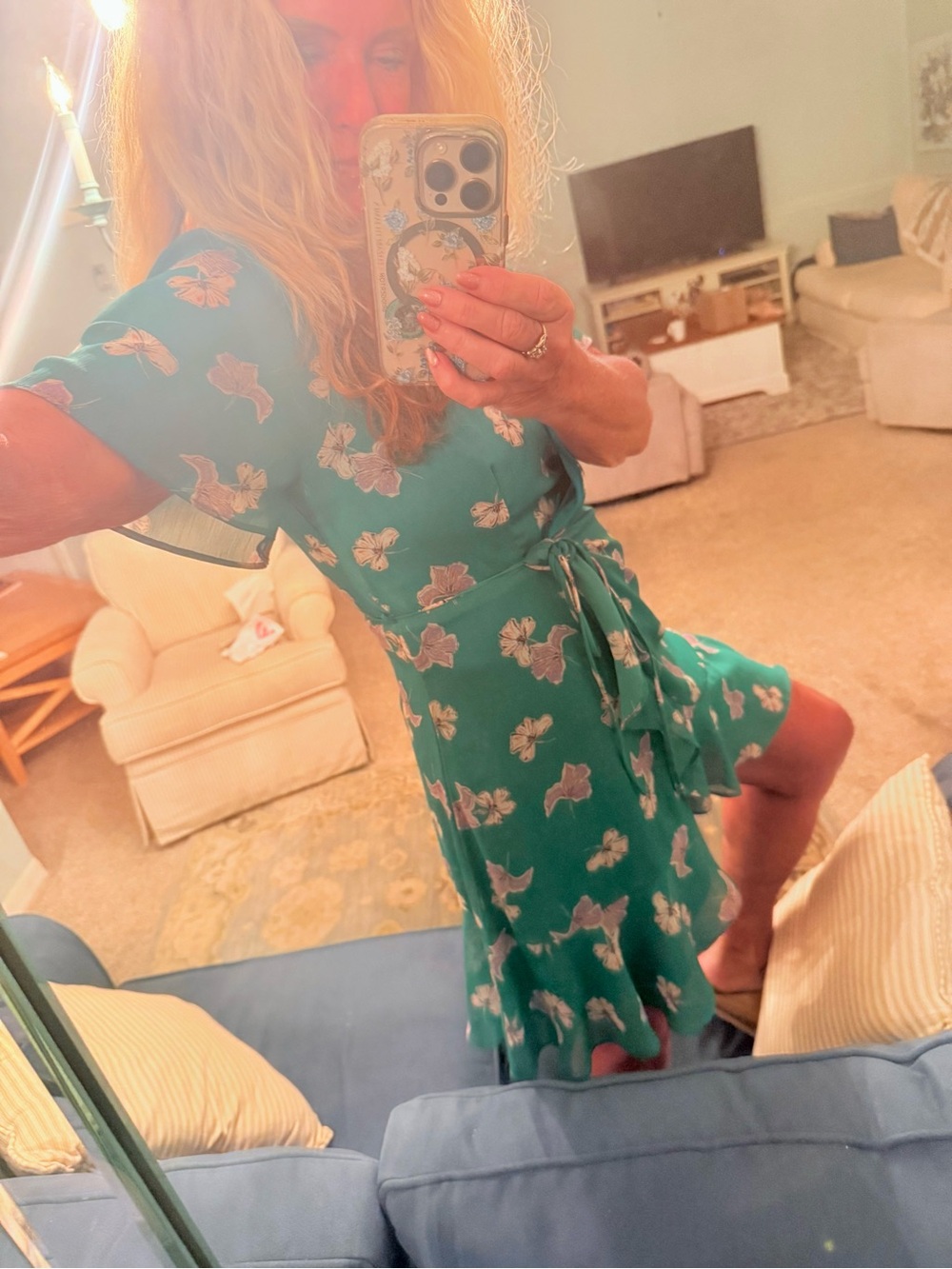 Green Floral Wrap Dress - Picture 8 of 9